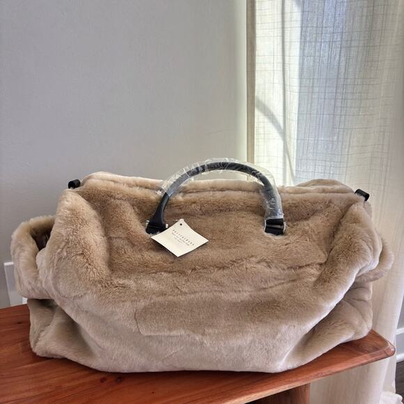 Pottery Barn Handbags - NEW Pottery Barn Faux Fur Duffle Bag Weekender Travel Zip Up with Pockets